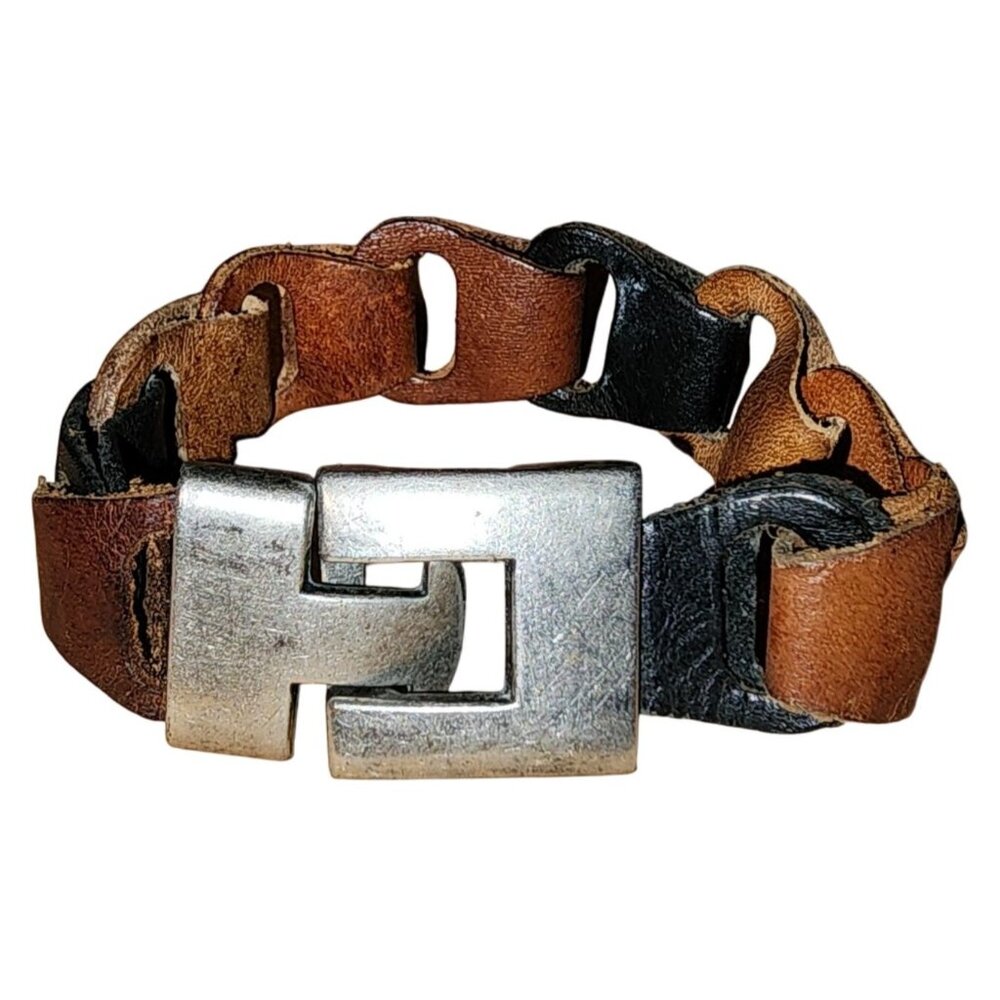 Multi Colored Leather Chain Looped Bracelet Silver Tone Clasp Closer Unisex